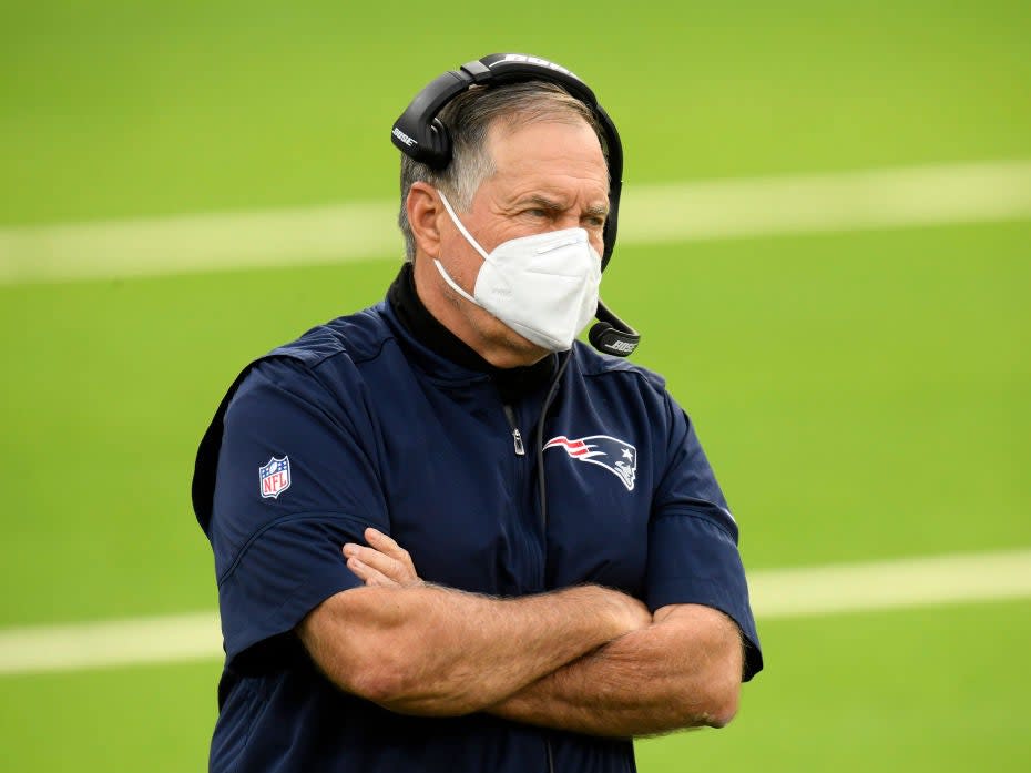 Bill Belichick of the New England Patriots looks on from the side line (Getty)
