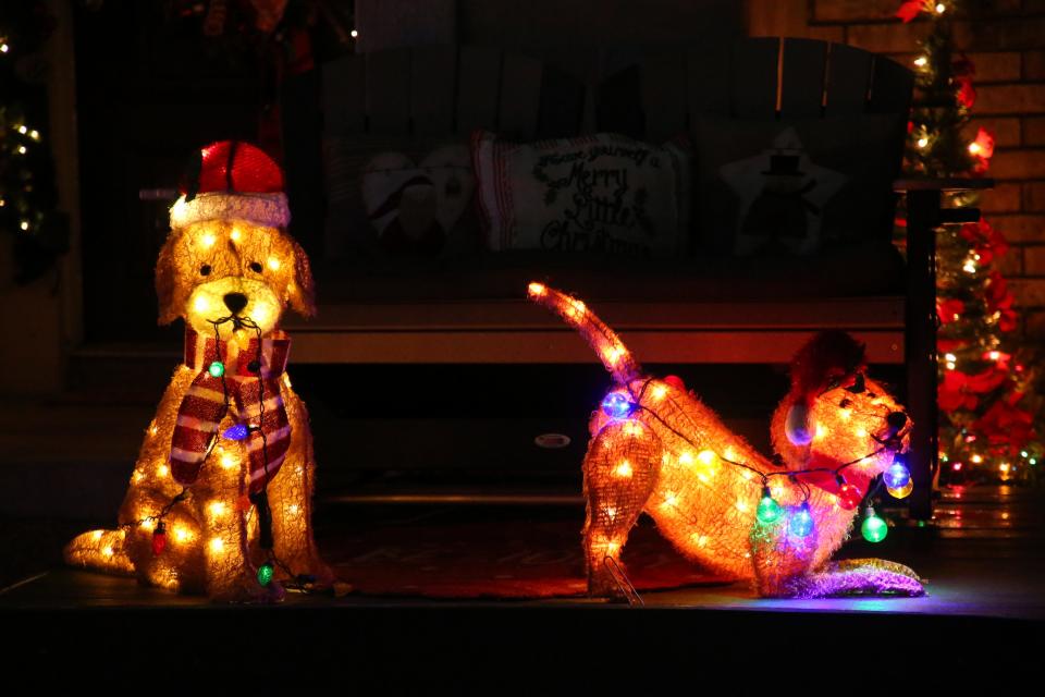 Two dog figurines are on display at the Glenn home at 5202 Graford Place in Corpus Christi Friday, Dec. 15, 2023.