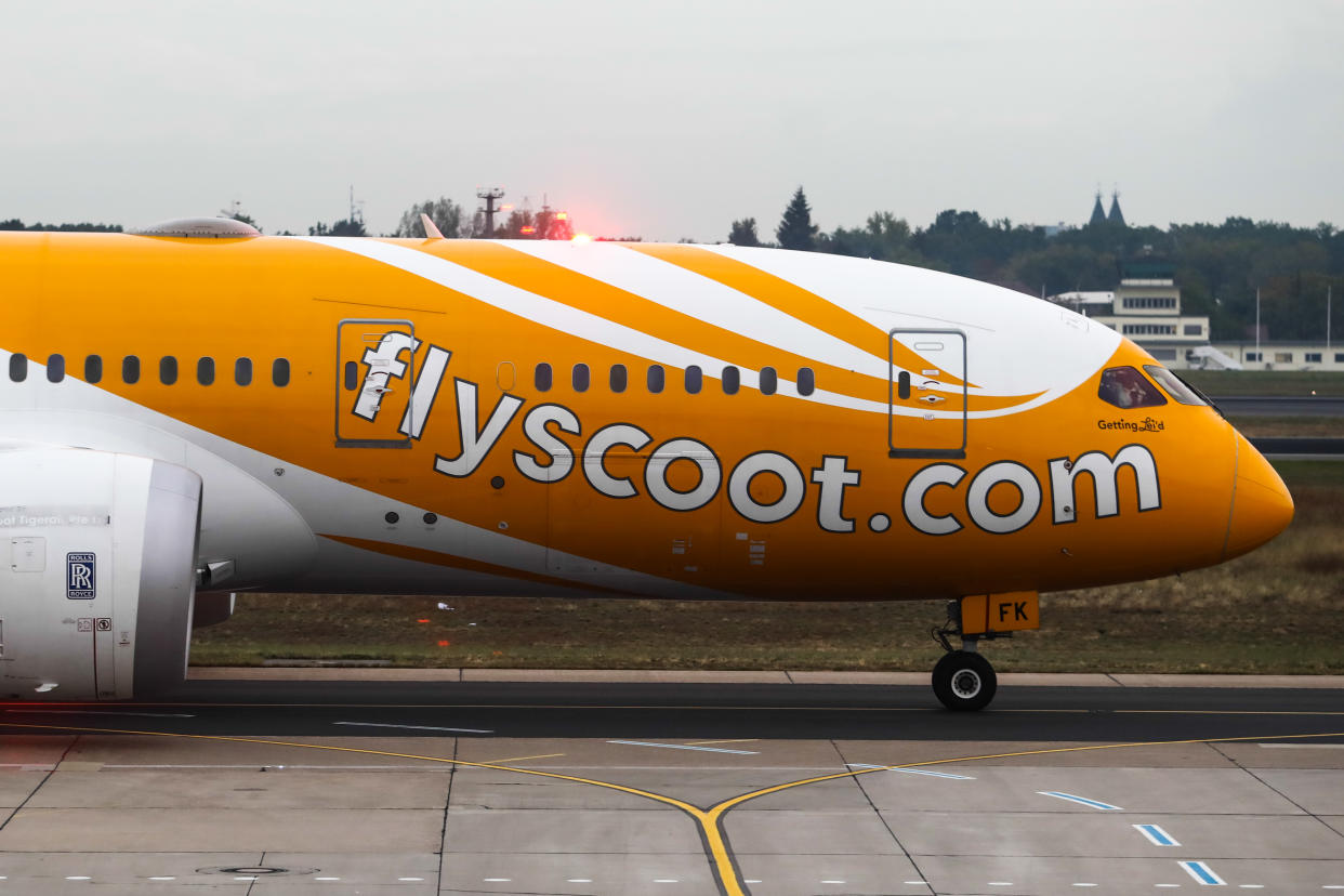 Scoot Boeing 787-8 Dreamliner plane is seen at Tegel Airport in Berlin, Germany on 25 September 2019. (Photo by Jakub Porzycki/NurPhoto via Getty Images)