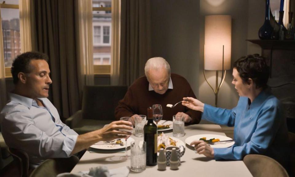 Rufus Sewell, Anthony Hopkins and Olivia Colman in The Father.