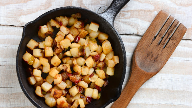 Fried potatoes in a skillet 