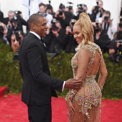 <p>Mike Coppola / Getty Images</p> Beyoncé and Jay-Z at the Met Gala