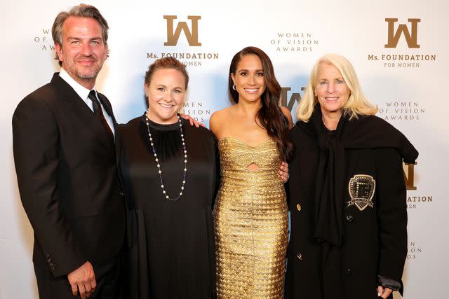 <p>Kevin Mazur/Getty </p> Markus Anderson, Genevieve Hillis, Meghan, The Duchess of Sussex, and Jill Smoller attend the Ms. Foundation Women of Vision Awards: Celebrating Generations of Progress & Power at Ziegfeld Ballroom on May 16.