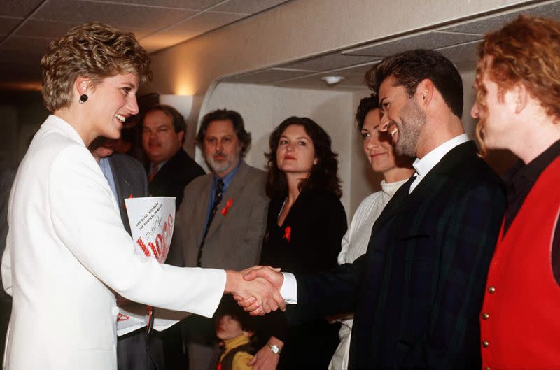 Princess Diana met George Michael, K.D. Lang, and Mick Hucknall at the World Aids Day Annual 