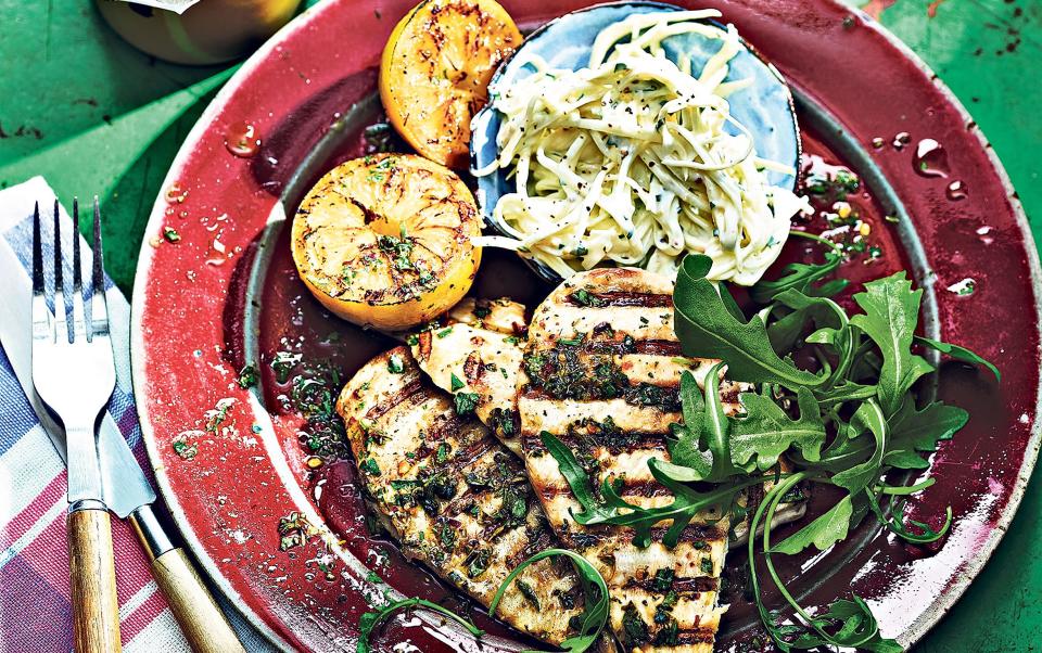 Lemon and herb butterflied chicken breasts with celeriac remoulade - Dan Jones