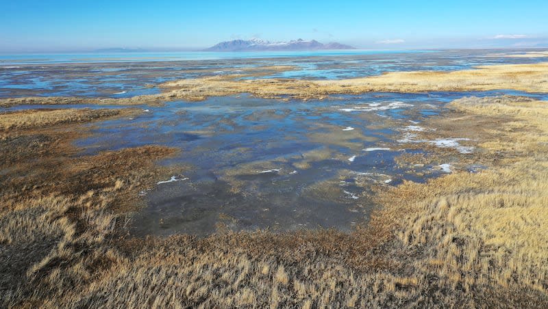 The Great Salt Lake on Tuesday, Feb. 7, 2023. A new report says the Great Salt Lake is the saltiest body of water known to contain the species of nematodes.