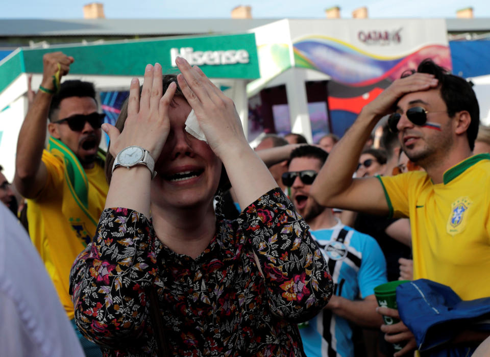 <p>Germany fan reacts at Saint Petersburg Fan Fest. REUTERS/Henry Romero </p>