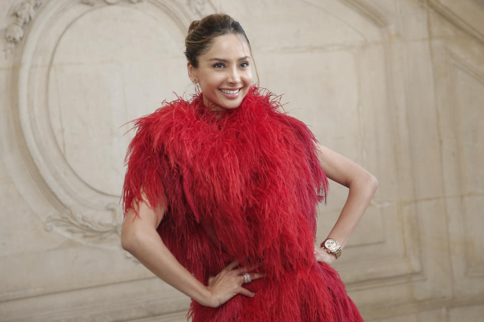 Patricia Contreras poses before the presentation of the Dior Spring-Summer 2022 Haute Couture fashion collection, in Paris, Monday, Jan. 24, 2022. (AP Photo/Lewis Joly)