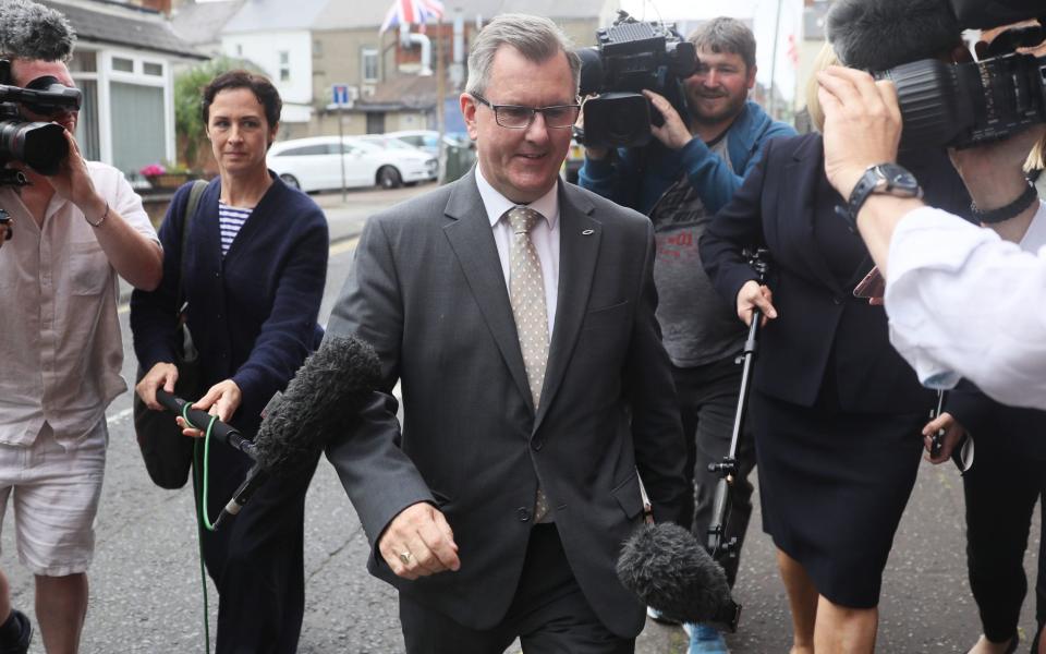 Sir Jeffrey arriving at the DUP headquarters in Belfast for a meeting of the party officers on Thursday - Brian Lawless/PA Wire