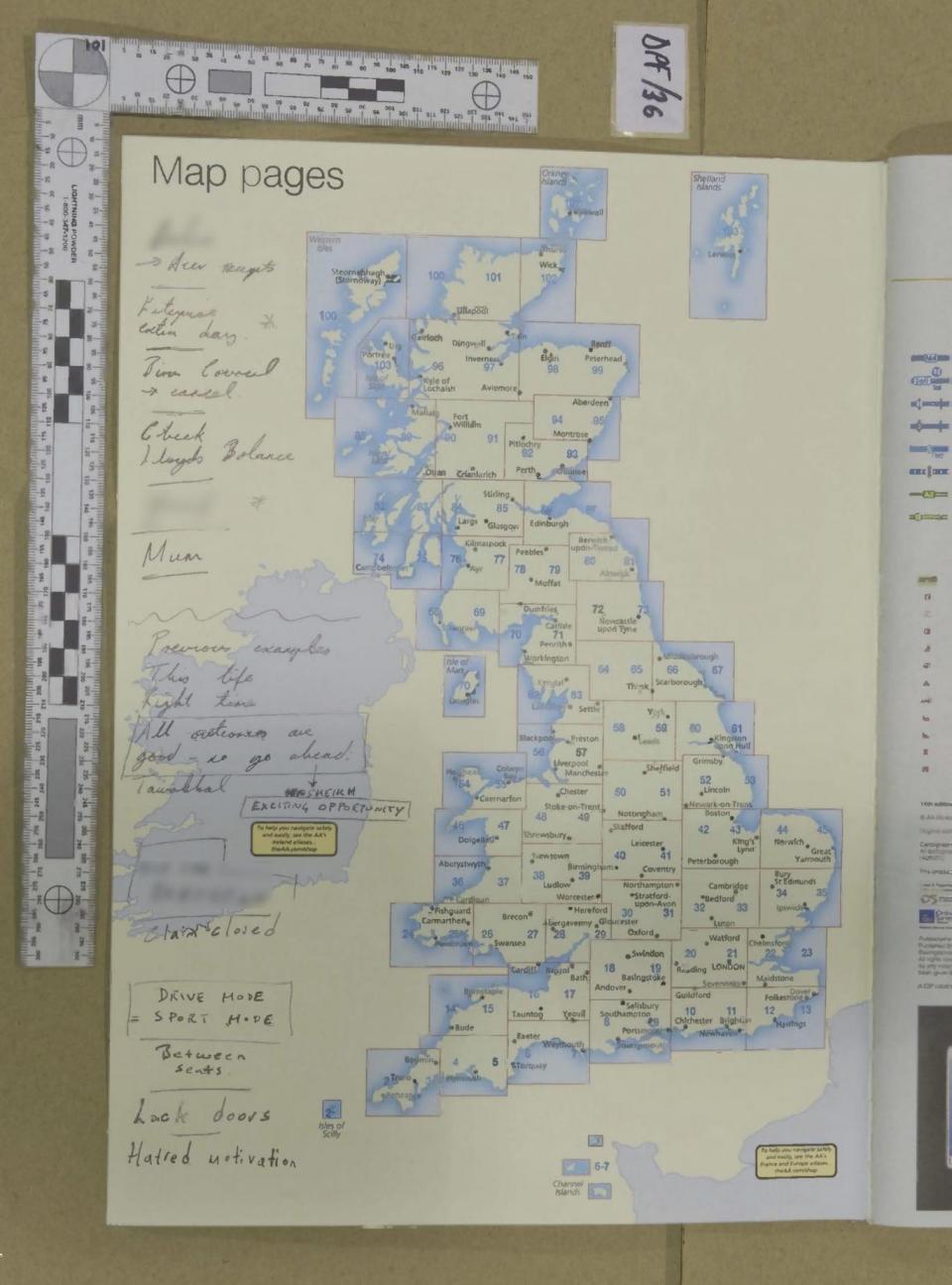 The map which Masood scrawled on ahead of the attack(Met Police)