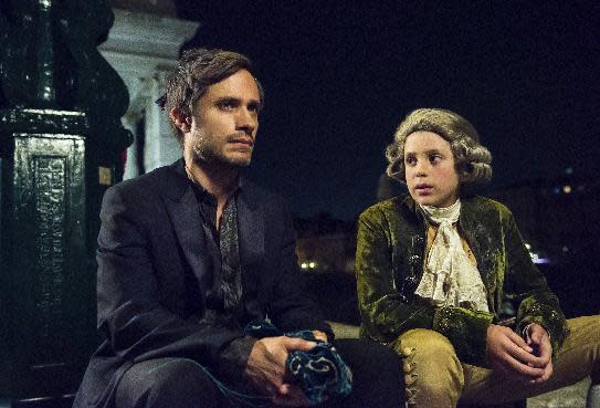 This image released by Amazon Prime Video shows Gael Garcia Bernal, left, in a scene from "Mozart in the Jungle." All 10 episodes of season three will be available on Amazon on Friday. (Christopher Raphael/Amazon Prime Video via AP)