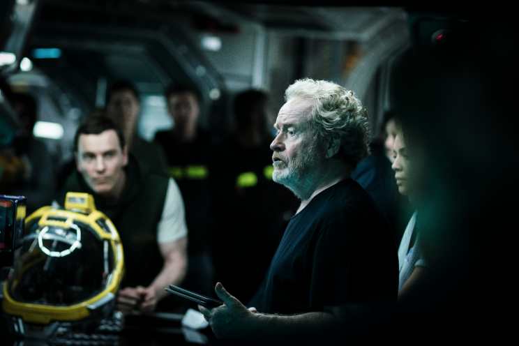 Michael Fassbender and Ridley Scott on the set of 