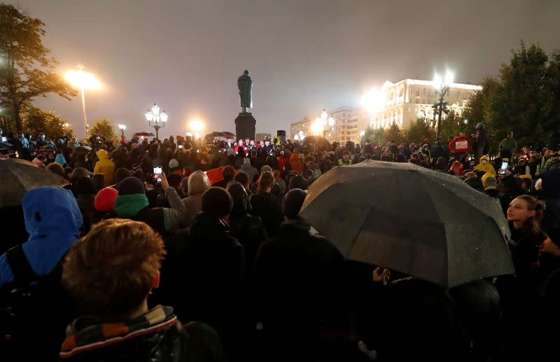 FILE PHOTO: Members and supporters of the Russian Communist Party hold a rally in Moscow