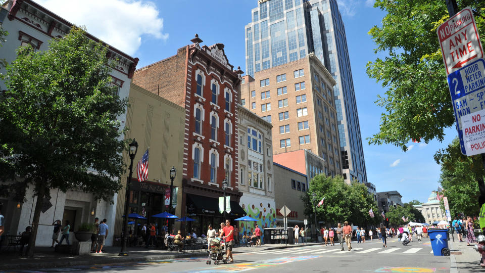 visitors in downtown Raleigh North Carolina on Fayetteville Street