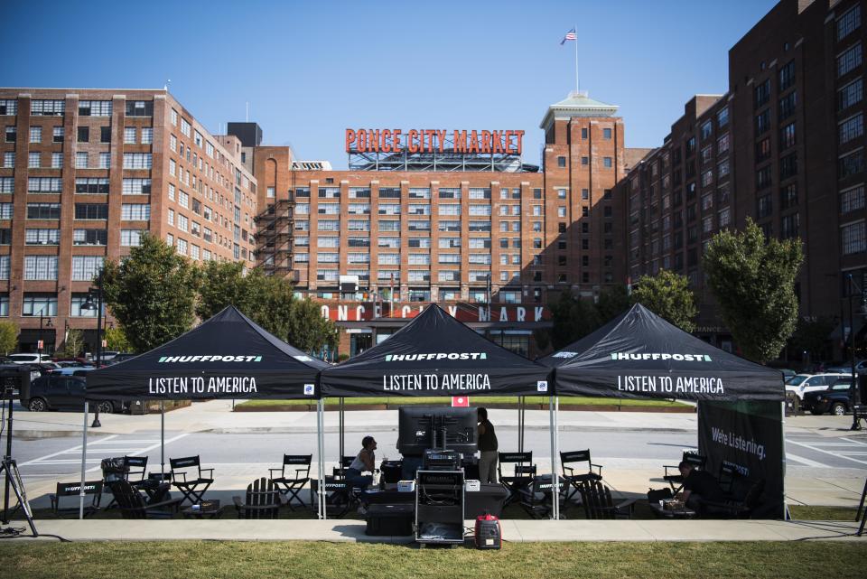 HuffPost tents are set up at the Ponce City Market.