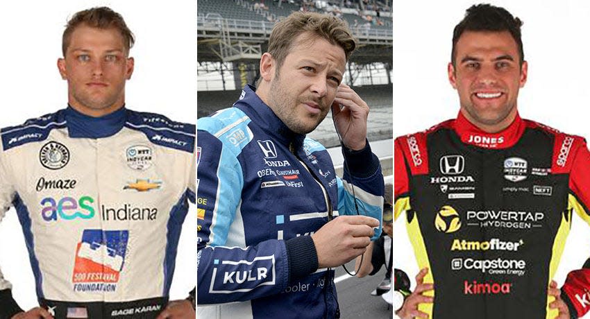 Sage Karam (from left), Marco Andretti and Devlin DeFrancesco, Row 8 for the 2022 Indianapolis 500.