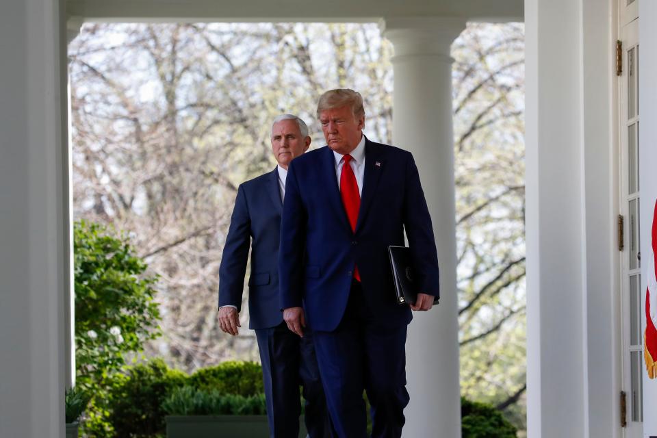 President Donald Trump and Vice President Mike Pence on March 30, 2020.