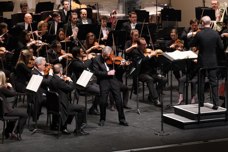 Violinist Gil Shaham performing Erich Korngold’s Violin Concerto in D Major, Op. 35 during the final Sarasota Orchestra Masterworks series concert by the Sarasota Orchestra.