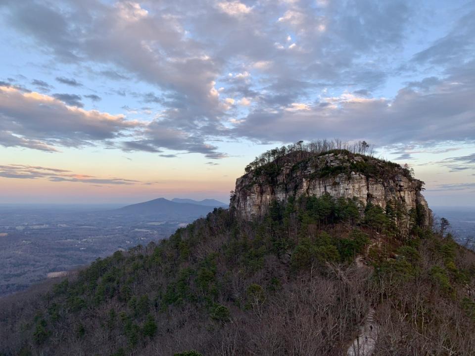 The Pilot Mountain State Park's summit area offers this view of the iconic geologic formation near Winston-Salem.