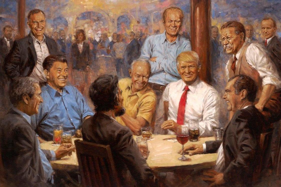 The Republican Club: Donald trump is pictured enjoying a diet coke with his predecessors: Andy Thomas artist