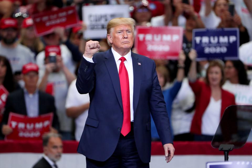 President Donald Trump speaks during a "Keep America Great" Campaign Rally  on October 17, 2019 in Dallas, Texas.