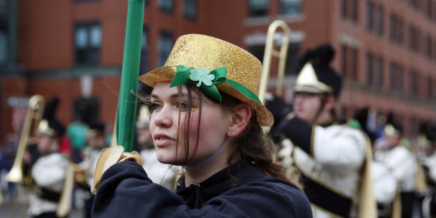 BOSTON - MARCH 15: A member of the Lapel High School Marching Band and Guard marches during the St. Patrick's Day Parade in the South Boston neighborhood on March 15, 2015. (Photo by Jessica Rinaldi/The Boston Globe via Getty Images) (Photo: )