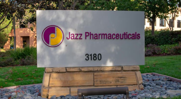 Image of the Jazz Pharmaceuticals logo on a sign