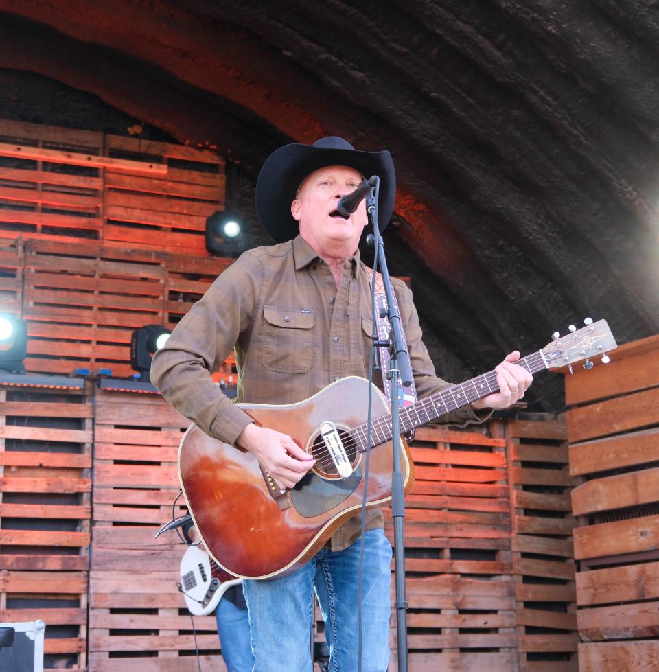 Kevin Fowler sings for the crowd Sunday at the Panhandle Boys: West Texas Relief Concert at the Starlight Ranch in Amarillo.