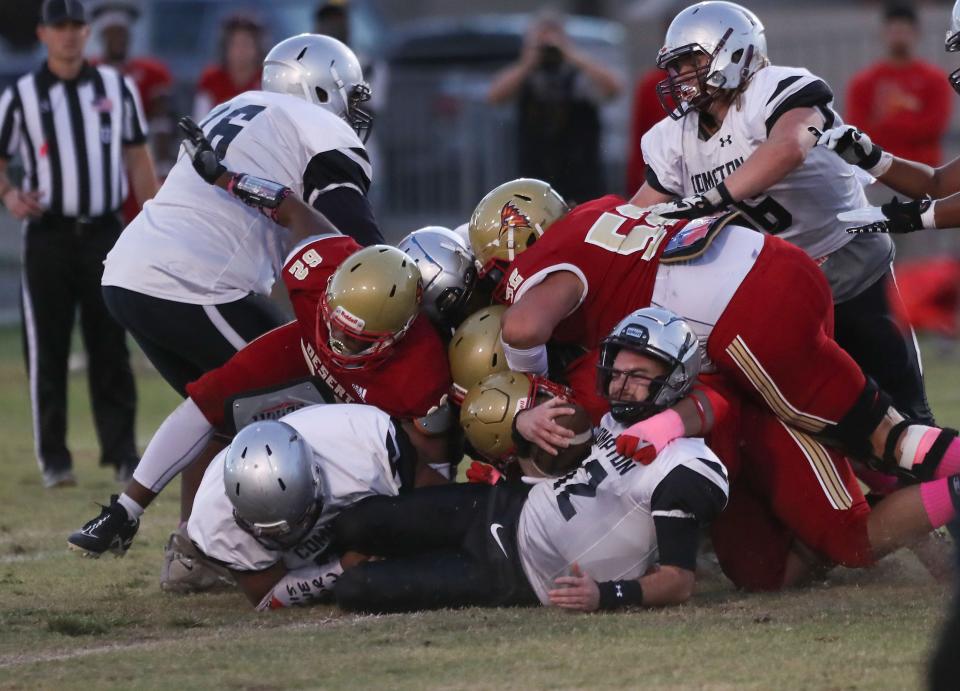 The College of the Desert gets a sack against Compton in Palm Desert, Calif., Oct 22, 2022.