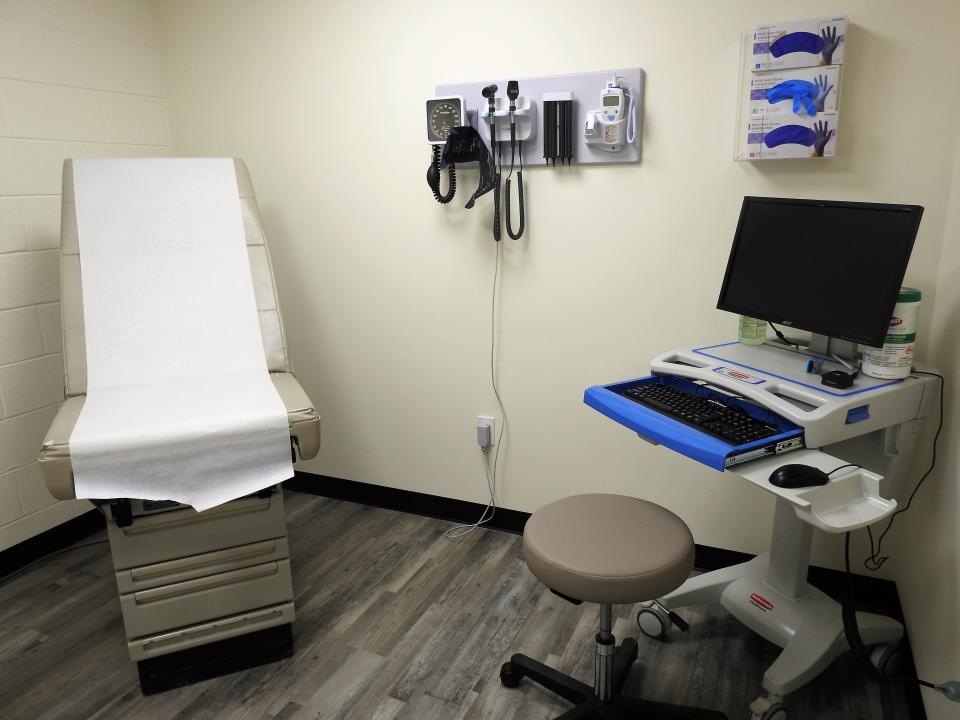 One of two exam rooms established for a new health clinic inside Coshocton High School for students and staff in partnership with Muskingum Valley Health Centers.