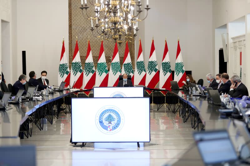 Lebanon's President Michel Aoun heads a council of ministers meeting at the presidential palace in Baabda