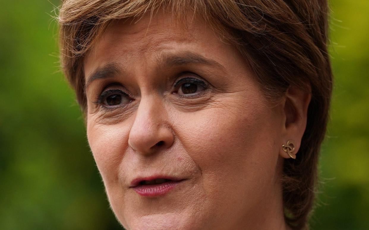 EDINBURGH, SCOTLAND - JUNE 23: Scotland's First Minister Nicola Sturgeon speaks to the media after her visit to St Margaret's House on June 23, 2021 in Edinburgh, Scotland. The First Minister she met EU Citizens who have applied and are applying for the EU Settlement Scheme with help from charities Feniks and Citizens' Rights Project. - (Photo by Andrew Milligan - WPA Pool/Getty Images)/ (Photo by Andrew Milligan - WPA Pool/Getty Images)