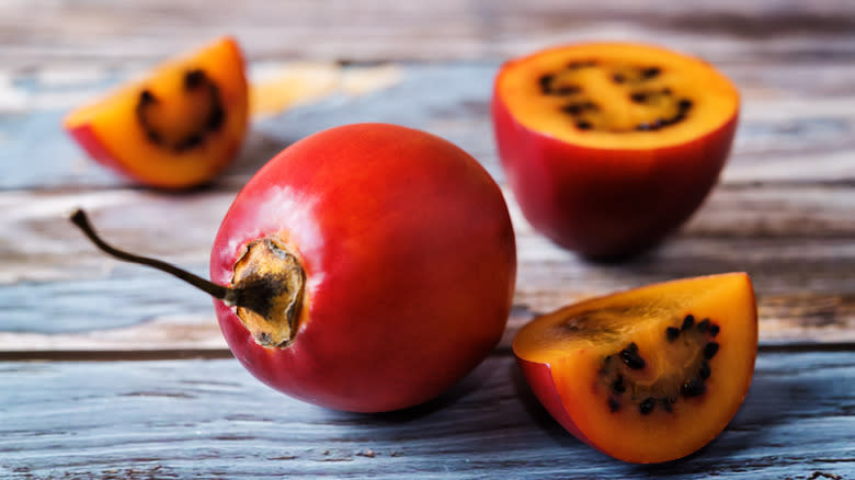 Ripe sliced tamarillo fruit