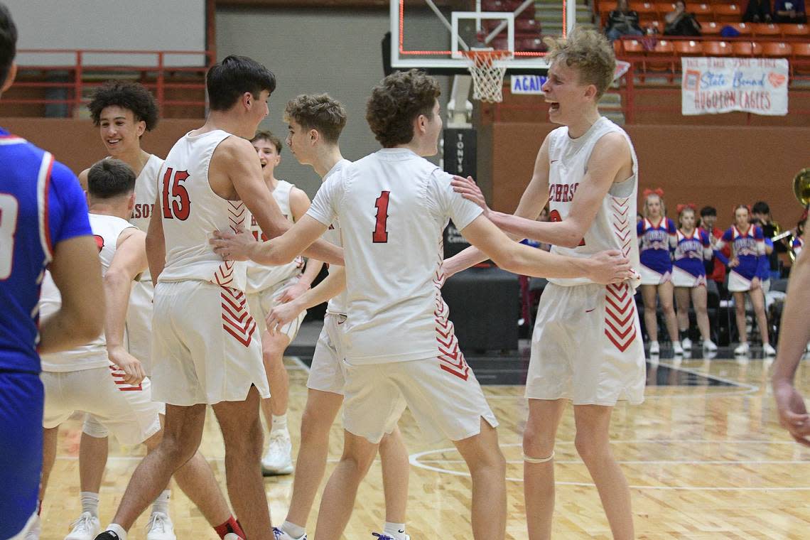 The McPherson boys basketball team celebrated a dramatic victory in the Class 4A state championship game.