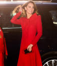 <p>Kate Middleton dresses in Christmas red for the Together at Christmas community carol service on Dec. 8 in London.</p>