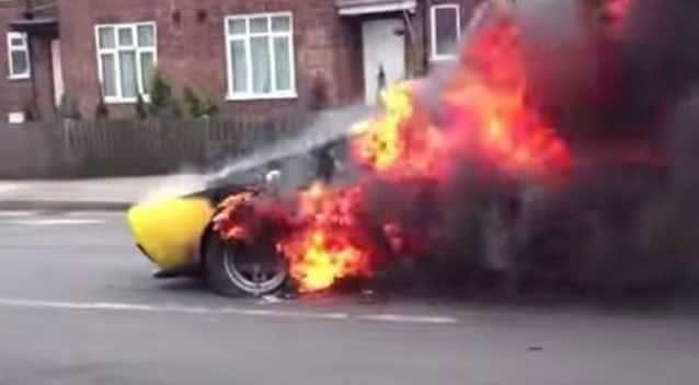 The pricey sports car starting smoking and then quickly engulfed itself in flames. Photo: Supplied