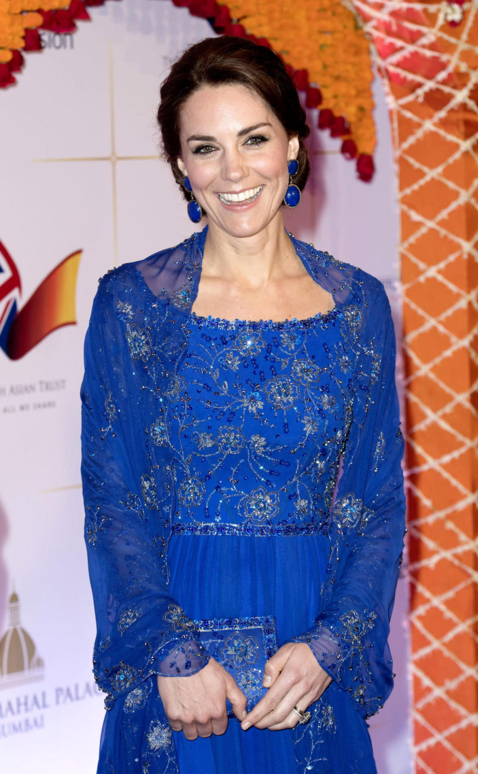 <p>Donning her third outfit of the day, Kate dazzled in an Indian-inspired royal blue frock at the Bollywood Inspired Charity Gala at The Taj Hotel. <i>[Photo: Rex]</i></p>