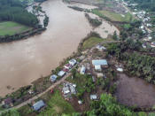 The Taquari River water level is high due to a deadly cyclone in Mucum, Rio Grande do Sul state, Brazil, Wednesday, Sept. 6, 2023. An extratropical cyclone in southern Brazil caused floods in several cities. (AP Photo/Wesley Santos)