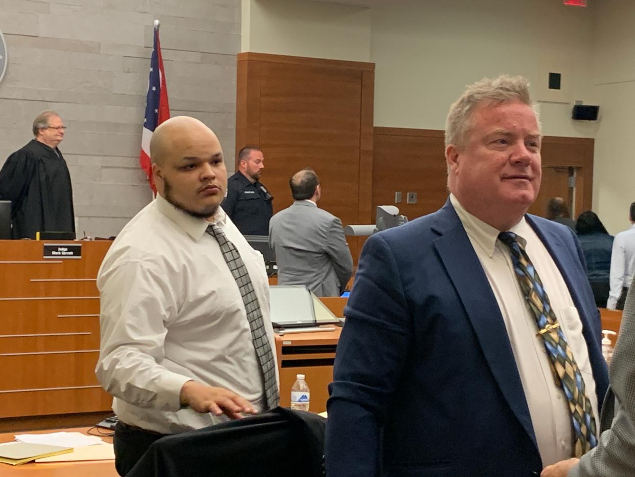 Anthony Wilkes, left, seen here with this defense attorney, Joseph Landusky II, right, leaving a Franklin County Common Pleas Court during a break May 23 in his murder trial, was acquitted Tuesday on one count of murder by a jury that was hung 11-1 in favor of acquittal on a second count of murder. The jury did find Wilkes guilty of tampering with evidence, but he intends to appeal that conviction.