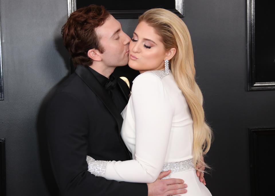 LOS ANGELES, CA - FEBRUARY 10: Daryl Sabara and Meghan Trainor attend the 61st Annual GRAMMY Awards at Staples Center on February 10, 2019 in Los Angeles, California. (Photo by Dan MacMedan/Getty Images)