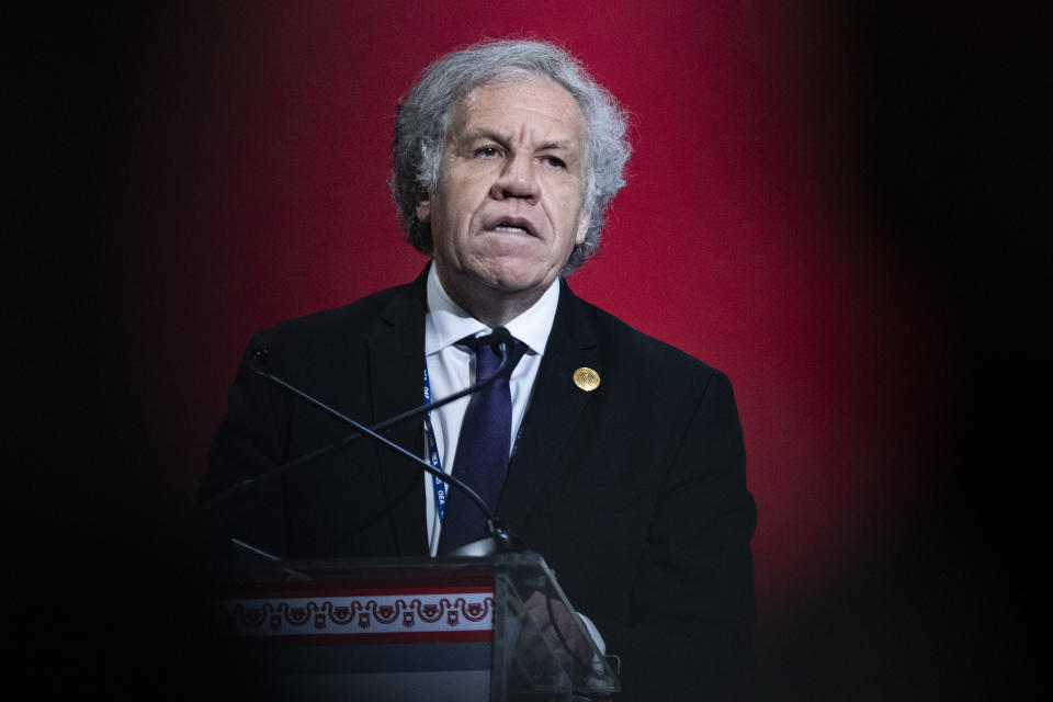 Secretary General of the Organization of American States, OAS, Luis Almagro addresses the OAS during the opening of the 52nd General Assembly of the OAS in Lima, Peru, Wednesday, Oct. 5, 2022. (AP Photo/Guadalupe Pardo)