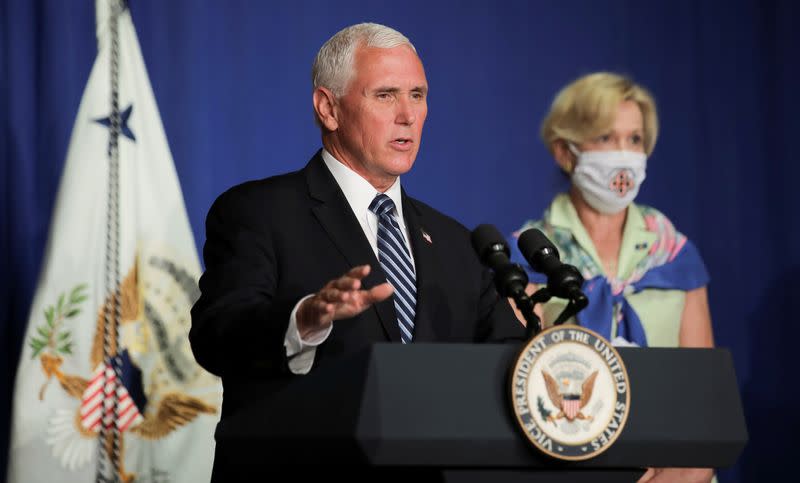 U.S. Vice President Pence leads White House coronavirus task force briefing at the Education Department in Washington