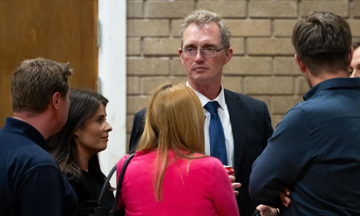 <span>David TC Davies, who was Welsh secretary in Rishi Sunak’s government, attends the count for the Monmouth constituency.</span><span>Photograph: Matthew Horwood/Getty Images</span>