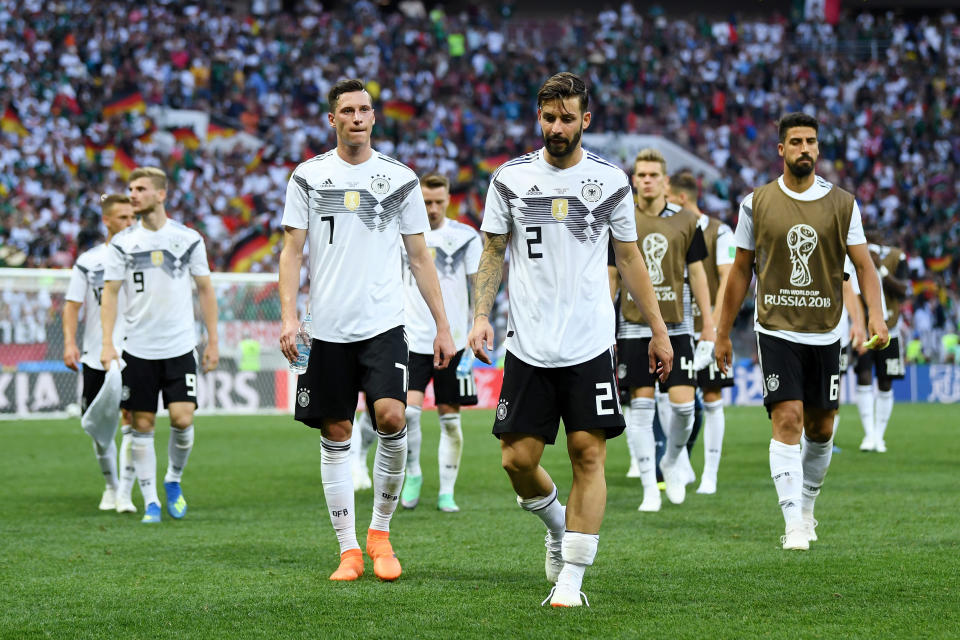 Germany leaves the pitch deflated after being defeated by Mexico at the 2018 World Cup (Getty).