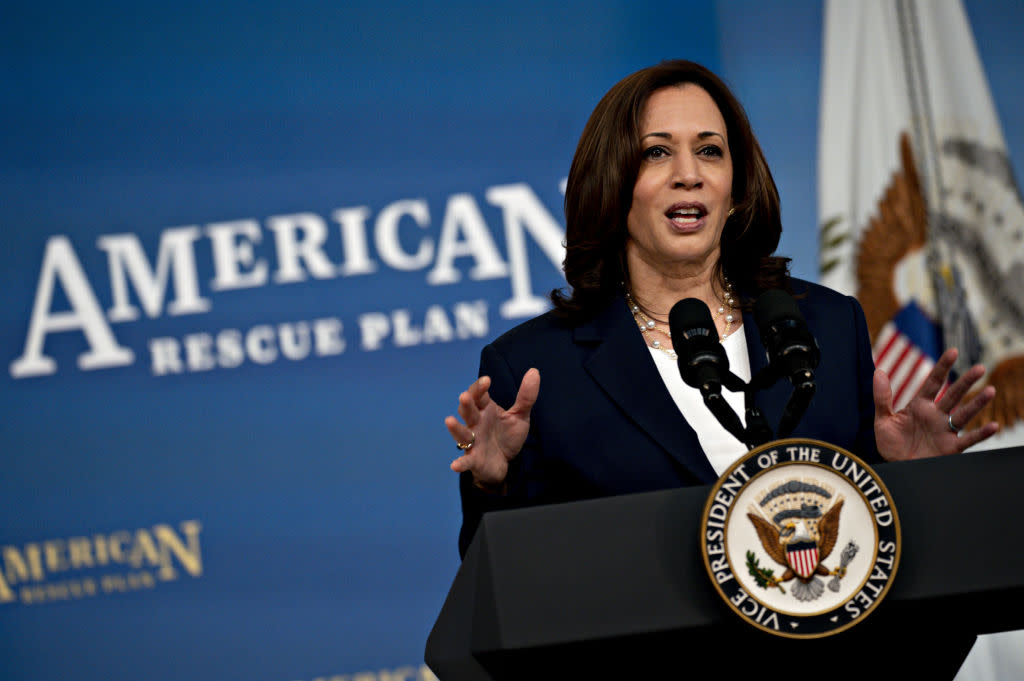 U.S. Vice President Kamala Harris speaks at a White House event. (Photo: Andrew Harrer/Bloomberg via Getty Images)
