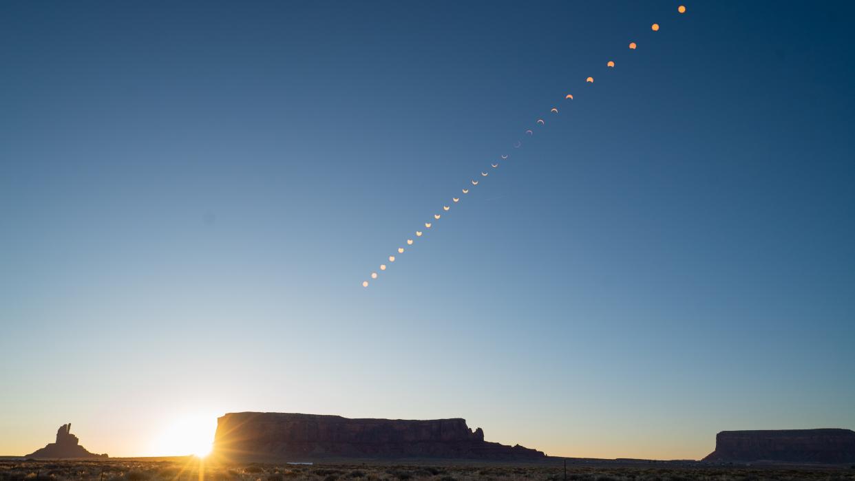  Rajat Kumar Pal annular solar eclipse shows stages of the solar eclipse rising through the sky. . 