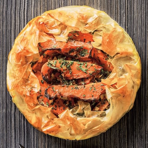 Pumpkin, spinach, feta and preserved lemon pie - Credit: Haarala Hamilton