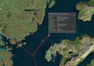 Screenshot from Eikon vessel tracking map, with AIS signals showing Xue Long's positioning