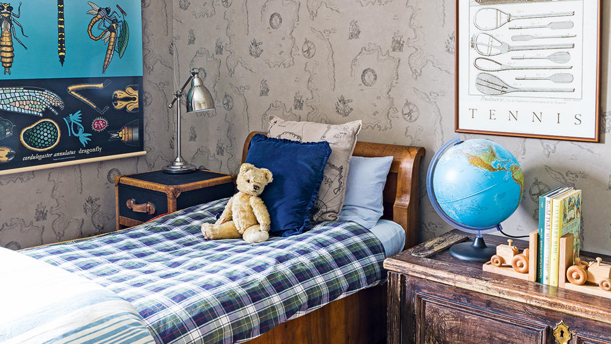  children's bedroom with bed and bedside table 