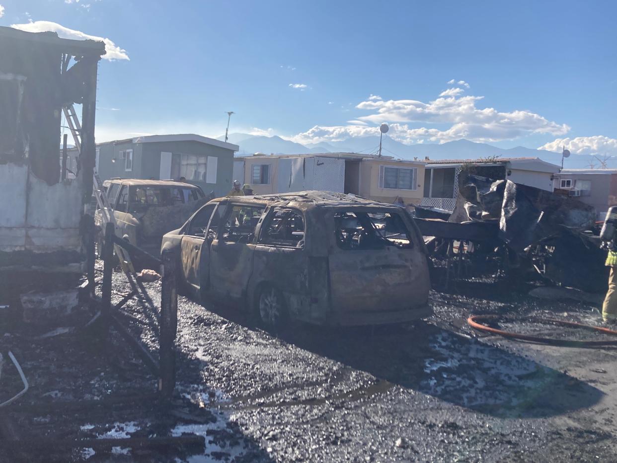 The aftermath of a fire in the Indian Canyon Mobile Home Park in North Palm Springs on Thursday.